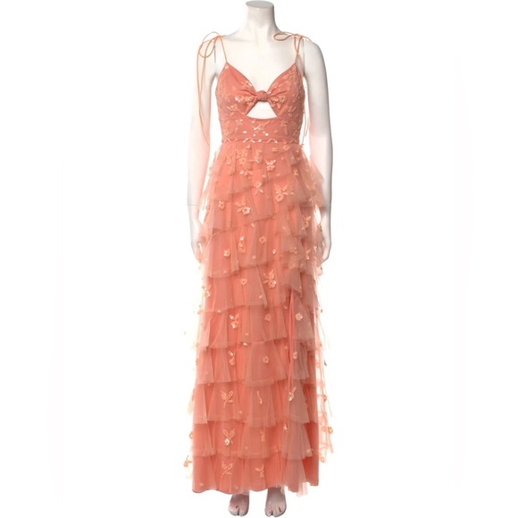Mac Duggal 9282 NWT Floral Sequined Ruffle Gown in Apricot - Picture 1 of 7